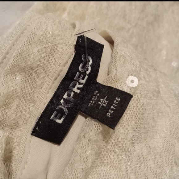 Express-Cream & Iridestant Sequins V-Neck Midi Asymmetric Cinderella Dress-MP - Picture 5 of 6